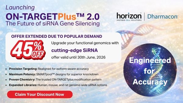 Elevate your gene silencing with the new Dharmacon ON-TARGETplus 2.0 siRNA Elevate your gene silencing with the new Dharmacon ON-TARGETplus 2.0 siRNA. 45% OFF launcher offer. valid till 30 June 2026